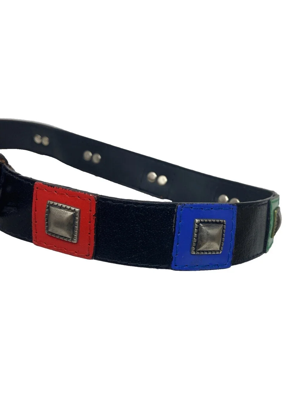 Liz Claiborne Vintage 90s Black Leather Color Block Studded Belt Womens Large